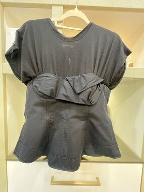 Alexander Wang Black Short-Sleeve Corset Top with Folded Bust Detail Size 8